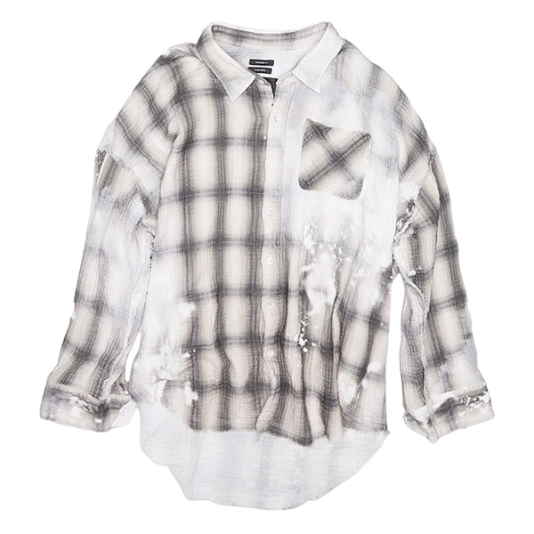 R13 WOMEN'S SHREDDED SEAM DROP NECK SHIRT - PRINTED GREY PLAID