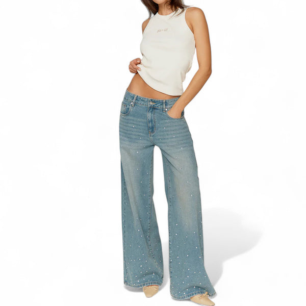 HOUSE OF SUNNY CRYSTALLISED WIDE LEG DENIM