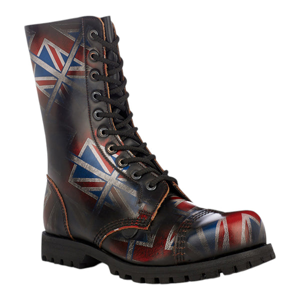 UNDERGROUND UNION JACK STEEL TOE CAP BOOT - UNION JACK RUB-OFF LEATHER