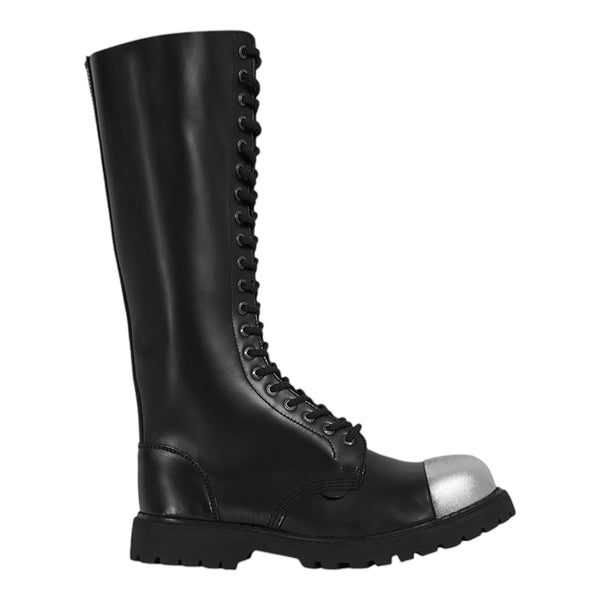 UNDERGROUND 20 EYELET EXTERNAL STEEL CAP BOOTS ICONIC GRIPPER - BOOT - EXTERNAL CAP - BLACK LEATHER